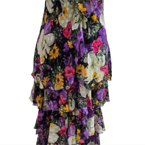 Vintage Ruffled Floral Dress Romantic Cottagecore Party 80s Cocktail Maxi - Picture 11 of 13